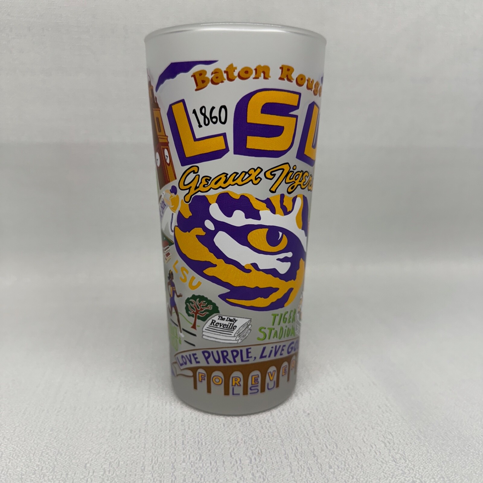 LSU Tigers Themed Frosted Glass Tumbler - Louisiana State University Fan Gift