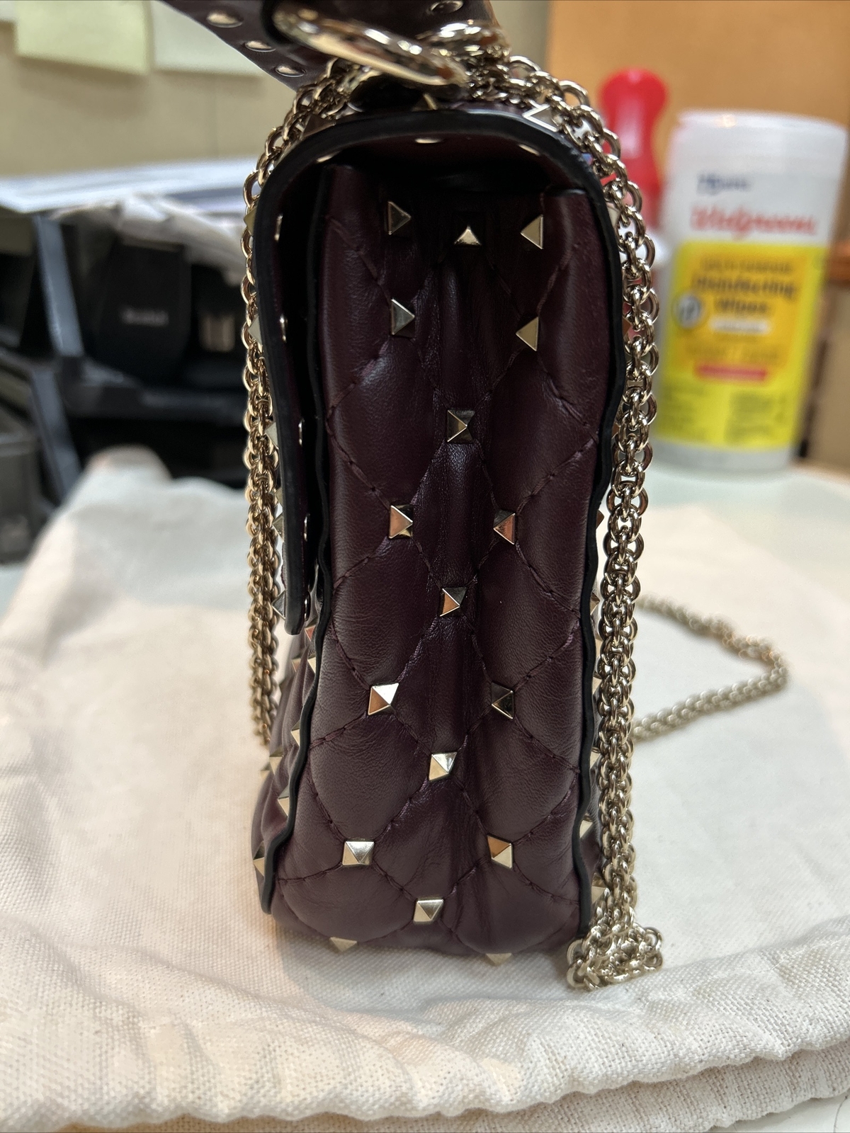 Valentino Rockstud Spike Top Handle Medium Burgundy L… Gem