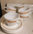 VINTAGE PYREX CORELLE WARE BUTTERFLY GOLD TEA COFFEE CUPS & SAUCERS SET OF 8