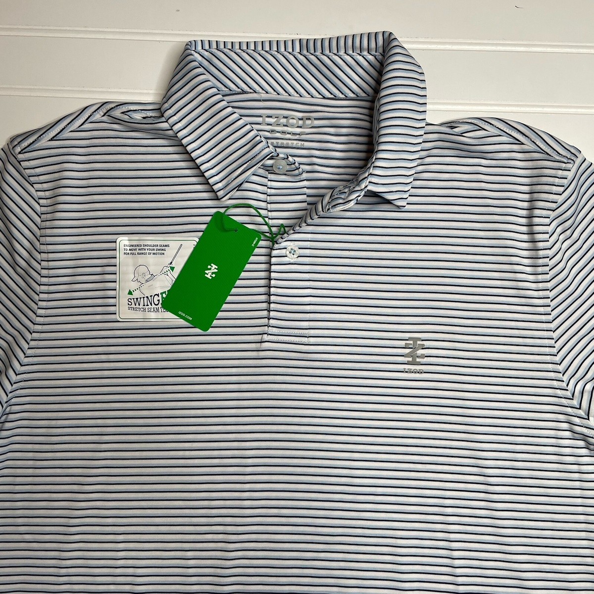New Men IZOD Cool FX Golf Polo Shirt Swing flex Stretch UPF 50 Purple  Striped M