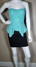 Body Central Strapless Black/Teal Sleeveless Short Glitter Dress Size Small