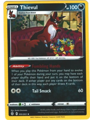 Thievul 105/203 Evolving Skies Regular Rare Pokemon Card TCG Pokmon | eBay Thievul 105/203 Evolving Skies Regular Rare Pokemon Card TCG Pokmon | eBay
