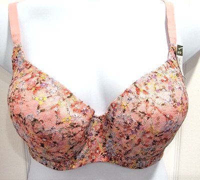 New No Boundaries Flex Wire Push Up Bra Pink Blush Floral Lace Women  34DD