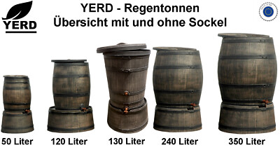 Yerd Regenfass Set 130 Liter + Sockel - Weinfass Optik Für Garten & Terrasse
