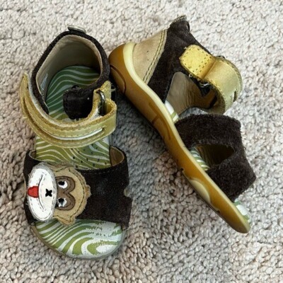 Kids Ecco Sandals Monkey Face 2 Strap Open Toe Brown  Baby Size 4/4.5