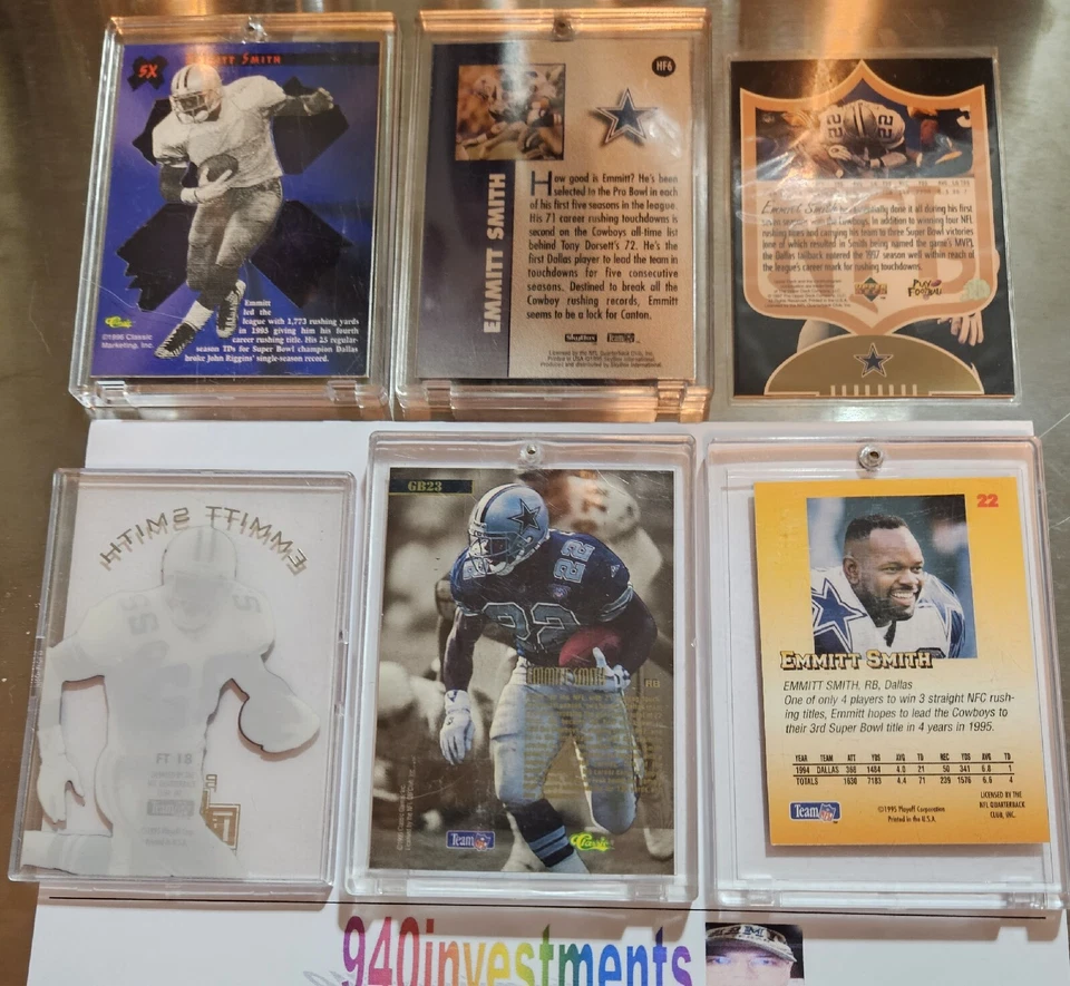 Lote de 6 tarjetas raras de Emmit Smith de los años 90 con 96 clásicos 3 activos claros !?️ 🏉 Foto 2 de 4