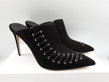 Manolo Blahnik Dobre Black Suede Lace Detail Mules EU 39.5 US 9.5 1095