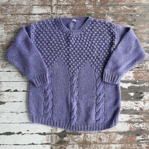 Vintage Target Size L Purple Acrylic Chunky Bobble Cable Knit Pullover Jumper