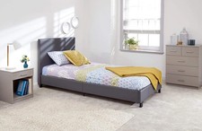 Image of Grey Single Faux Leather Bed Frame with Padded Headboard H Stitch Design graded