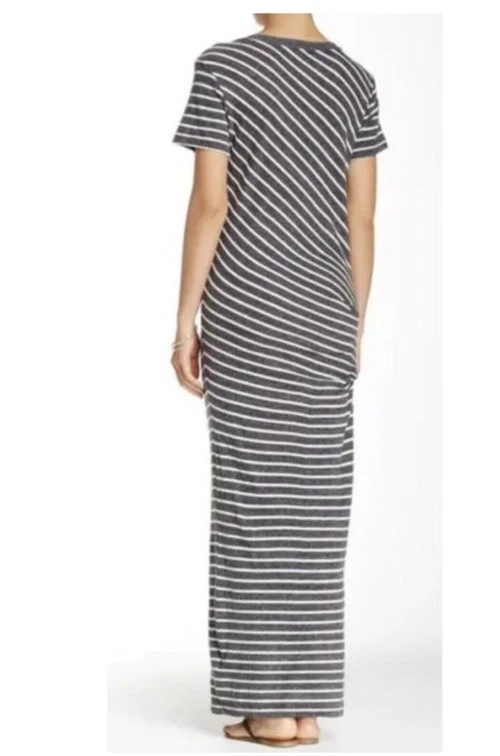 James Perse Estándar Gris Blanco Rayas Camiseta Maxi Vestido Acanalado Mujer 2 Foto 2 de 4