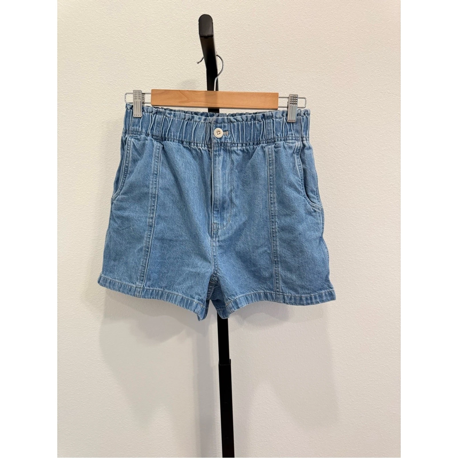 Madewell Blue Elastic-Waist Denim Shorts Sz26 Casual Summer Comfort Cotton