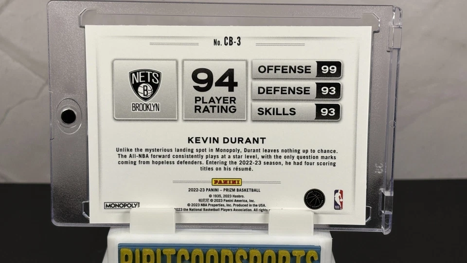 Кевин Дюрант 2022 Panini Prizm монополия #CB3 цветной взрыв чехол SSP хит - Изображение 3 из 4