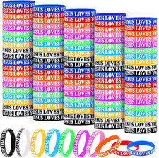 100 Pcs Jesus Loves You Bracelet Bulk Silicone Christian Bracelet Colorful Rubbe