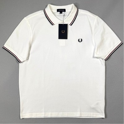 Fred Perry Short Sleeve Slim Fit Twin Tipped Polo Shirt, White XL $110