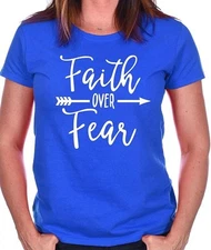 Women's Religious T Shirt Faith Over Fear Christian Spiritual Design 8 Colors