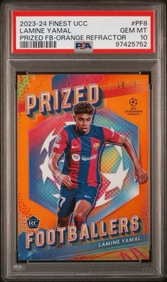 2023 Topps Finest Prized Footballers Lamine Yamal Orange 10/25 JSY# RC PSA 10 💎