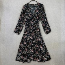 Wallis Dress Womens 14 Blue White Black Wrap Tie Waist Balloon Sleeve