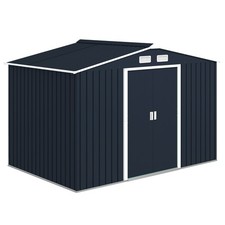 Outsunny 9 x 6FT Galvanised Garden Storage Shed with Sliding Door, Dark Grey