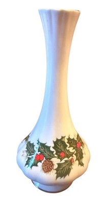 Queens Rosina Yuletide Holly Bud Vase China England Gold Trim