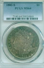 1882-S Morgan silver dollar blue tones - PCGS MS64 near GEM!