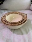 vintage brown drip glaze pottery set  of nesting mixing bowls by Hull Pottery