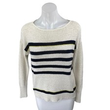 Ann Taylor LOFT Women White Black Striped Long Sleeve Knit Sweater Top Size XS