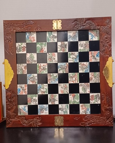 Antique Japanese Chess Set Folding Board Game Case Vtg Asian Chinese. - Picture 1 of 18