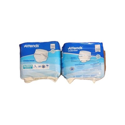 Lot of 2 Attends Disposable MAXIMUM ABSORBENCY Adult Diapers Sz Large 36 Total