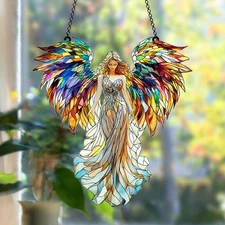 Colorful Angel Acrylic Suncatcher  Rainbow Winged Guardian Window Hanging