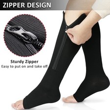 Open Toe Zipper Compression Socks Support Graduated Stockings Unisex 20-30mmHg