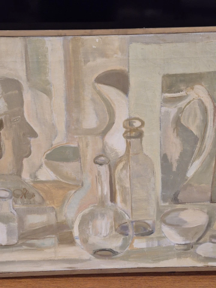 Mid Century Cubist Still Life Oil Painting On Canvas - Image 3 of 4