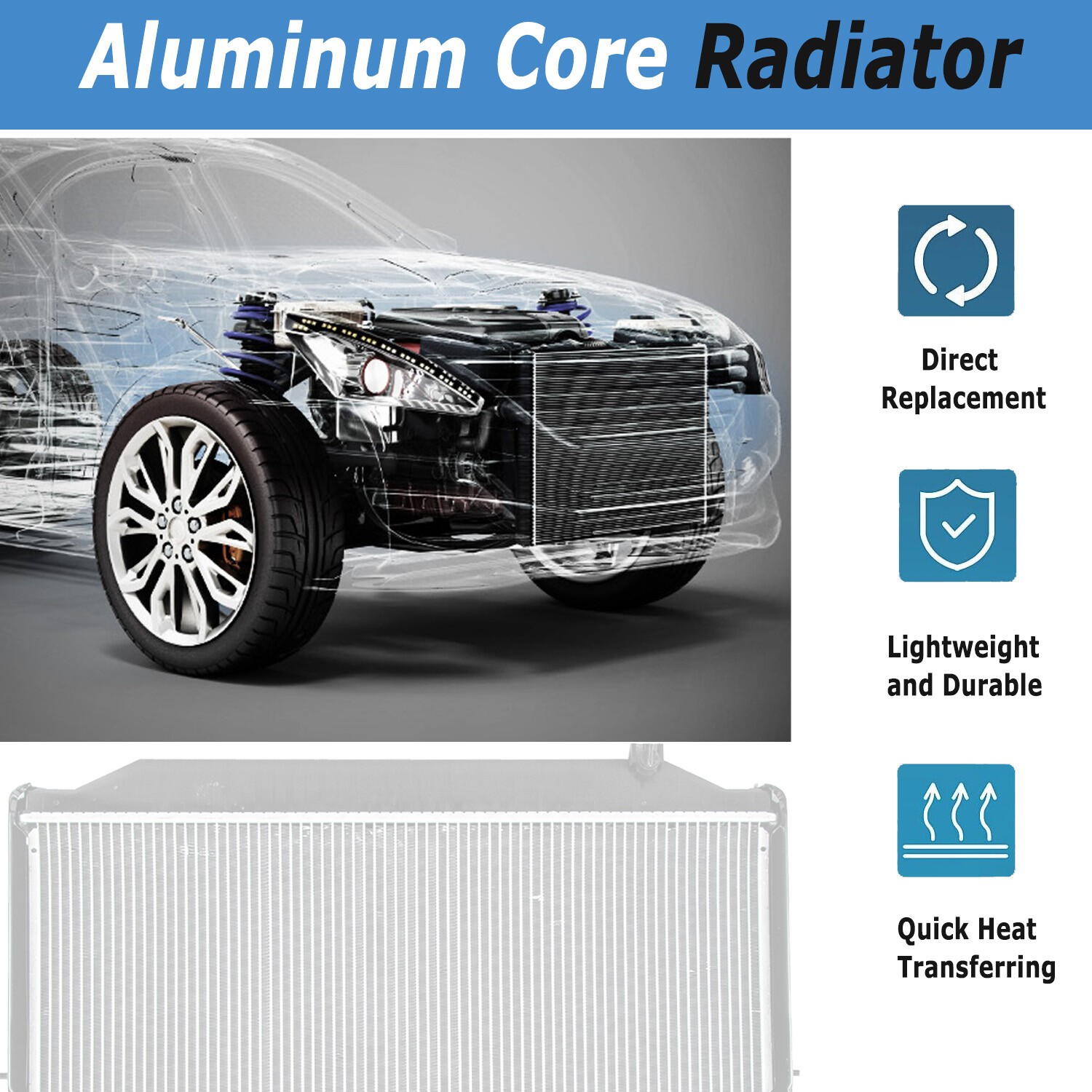 Radiator Fit 2013-17 Bentley Continental GT GTC / 2015-19 Flying Spur 4.0L V8
