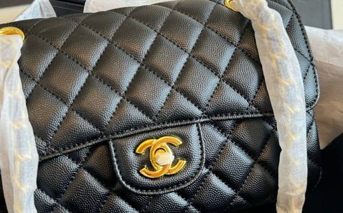 CHANEL Double Flap Turn Lock Closure Shoulder Bag Small Black Leather