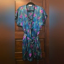 Featherbed Women's Vintage Satin Floral Nightie and Robe Set M