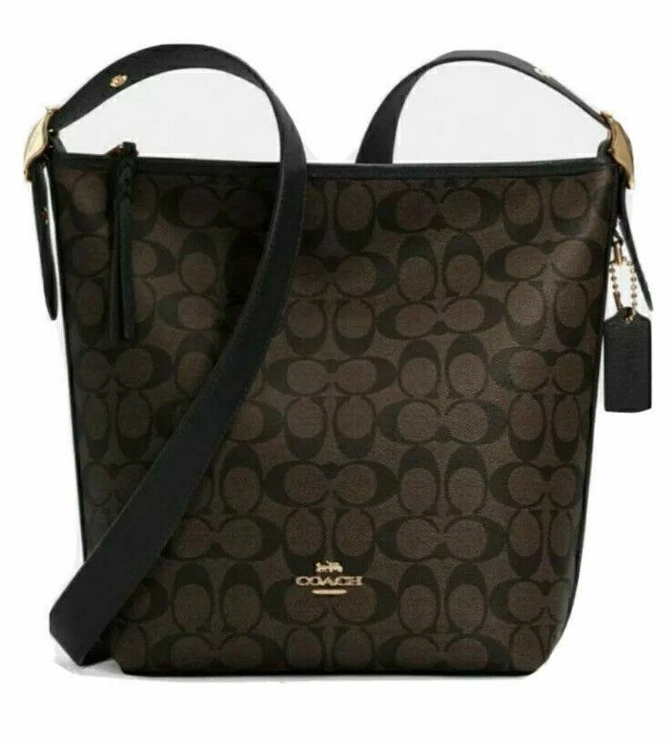 Borsa a tracolla Coach Val Duffle firmata tela marrone nera borsa a tracolla nuova