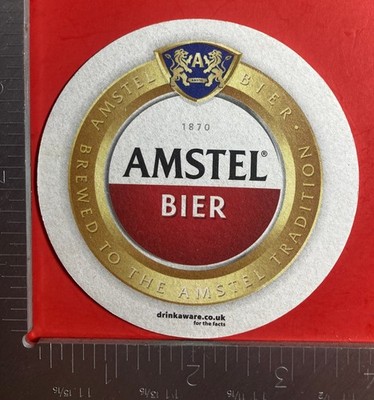 AMSTEL PILSNER BIER. HOLLAND. 3.5 INCH ROUND COASTER RARE VINTAGE