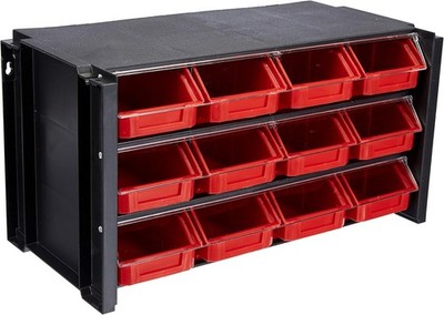 Regal mit stapelbarem Sortierer aus Kunststoff, 12 Schubladen, Farbe
