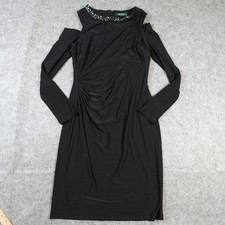 Ralph Lauren Dress Womens 4 Sheath Black Long Sleeve Knee Length Beaded Gown