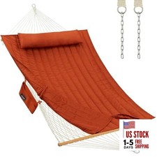 Outdoor Double Hammock with Hardwood Spreader Bars, Large Rope Terracotta