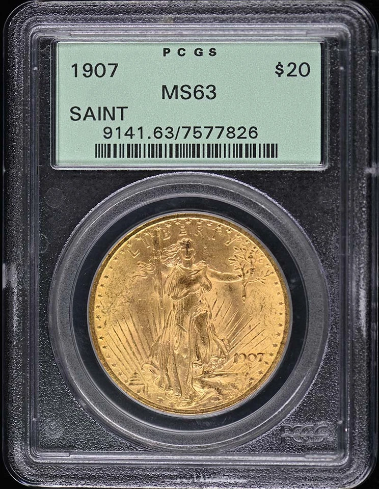 Saint Gaudens 1907 $20 graduación profesional MS63