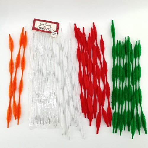 Vintage 47 Chenille Bumps Pipe Cleaner Stems Crafting Orange White Red Green