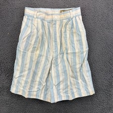 New Departures Vintage Striped Linen Blend Pleated Shorts Blue White Size 5/6