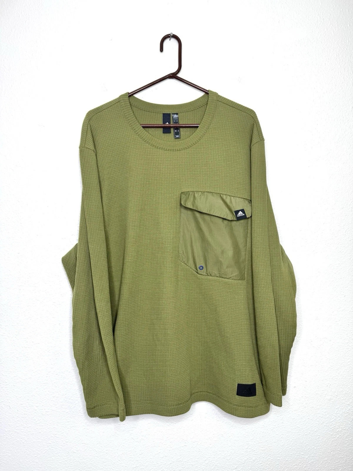 Adidas Waffle Knit Pocket Sweatshirt Mountaineering Thermal Pullover Green XL