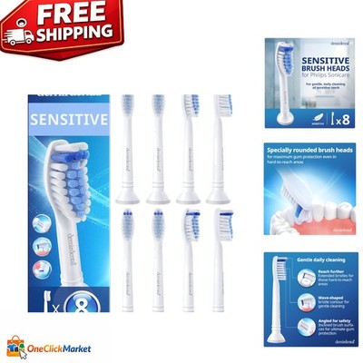 Philips Sonicare Compatible Soft Brush Heads (8 Pack) for Sensitive Teeth Care