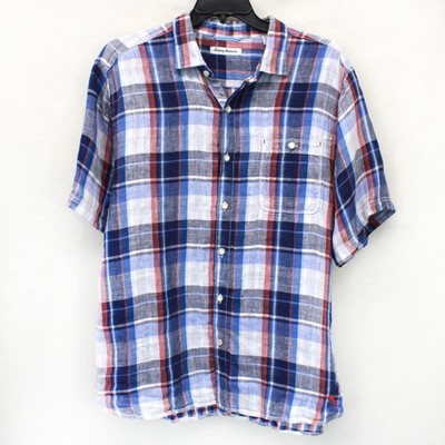 Tommy Bahama 100% linen tropical plaid collared shirt XL