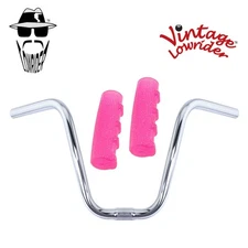 Original Lowrider 9" 25.4 D Handlebar Chrome 0214 120mm Grips Sparkle/Pink