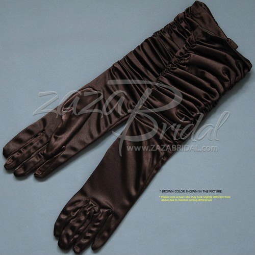Gathered Shiny Stretch Satin Dress Gloves Adjust the Length- Various Colors - Picture 4 of 22