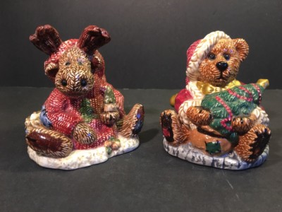Bearware Christmas Salt & Pepper Shakers Bear & Moose Christmas # & Signed