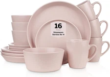 Albie Stoneware 16-Piece Modern Dinnerware Set, Kitchen Plates and Bowls Sets, D