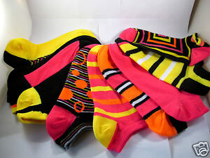 K.Bell Bright Colored assorted Donuts No Show Set of 6 Pack Ladies Socks New